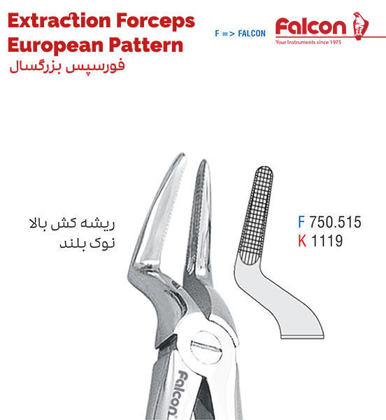 فورسپس ریشه کش بالا نوک بلند//کوشا-Kousha/فالکن-Falcon